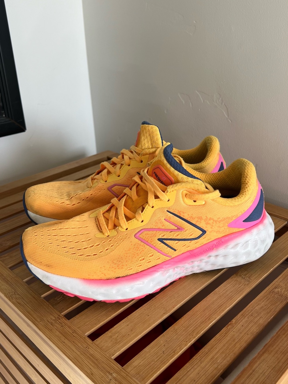 New Balance Yellow Athletic Sneakers with Pink Accents